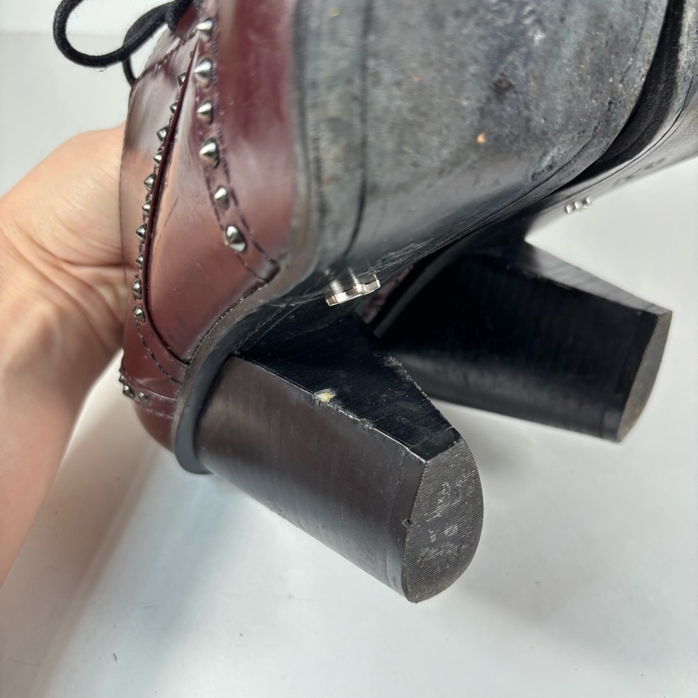 Kenneth Cole Leather Burgundy Studded Lace-Up Heels‎ - Picture 7 of 8